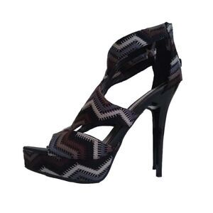 Anne Michelle Brown & Blue Chevron Socialite Stiletto Heel Pumps Women's US 8.5